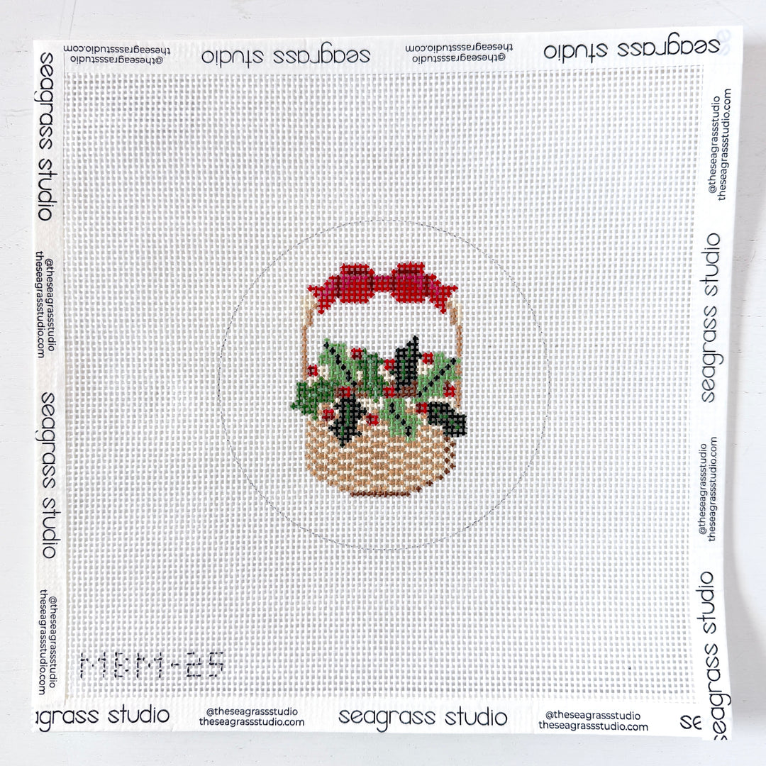 holly & ribbon on basket