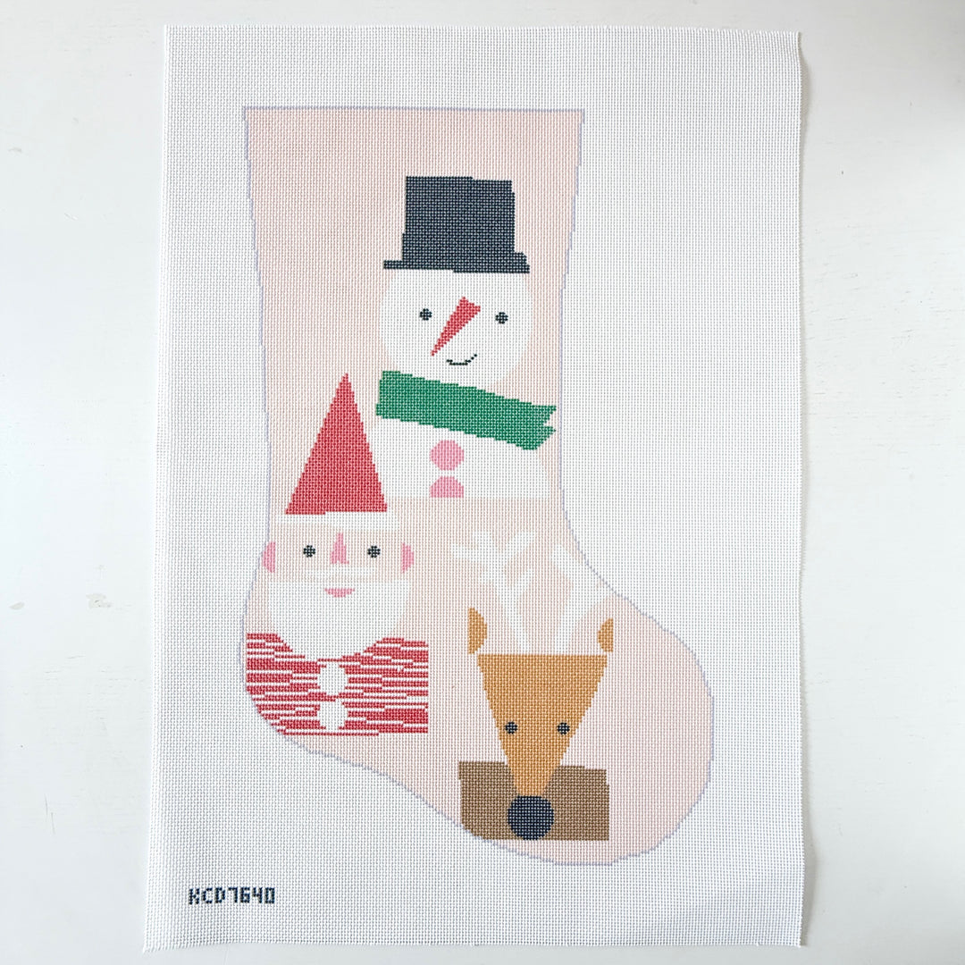 santa, reindeer, and snowman stocking