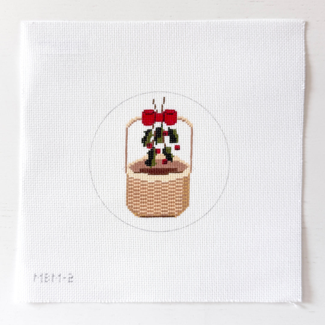 nantucket basket with holly ornament