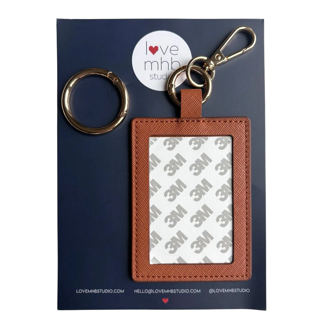 cognac rectangle self-finishing leather charm
