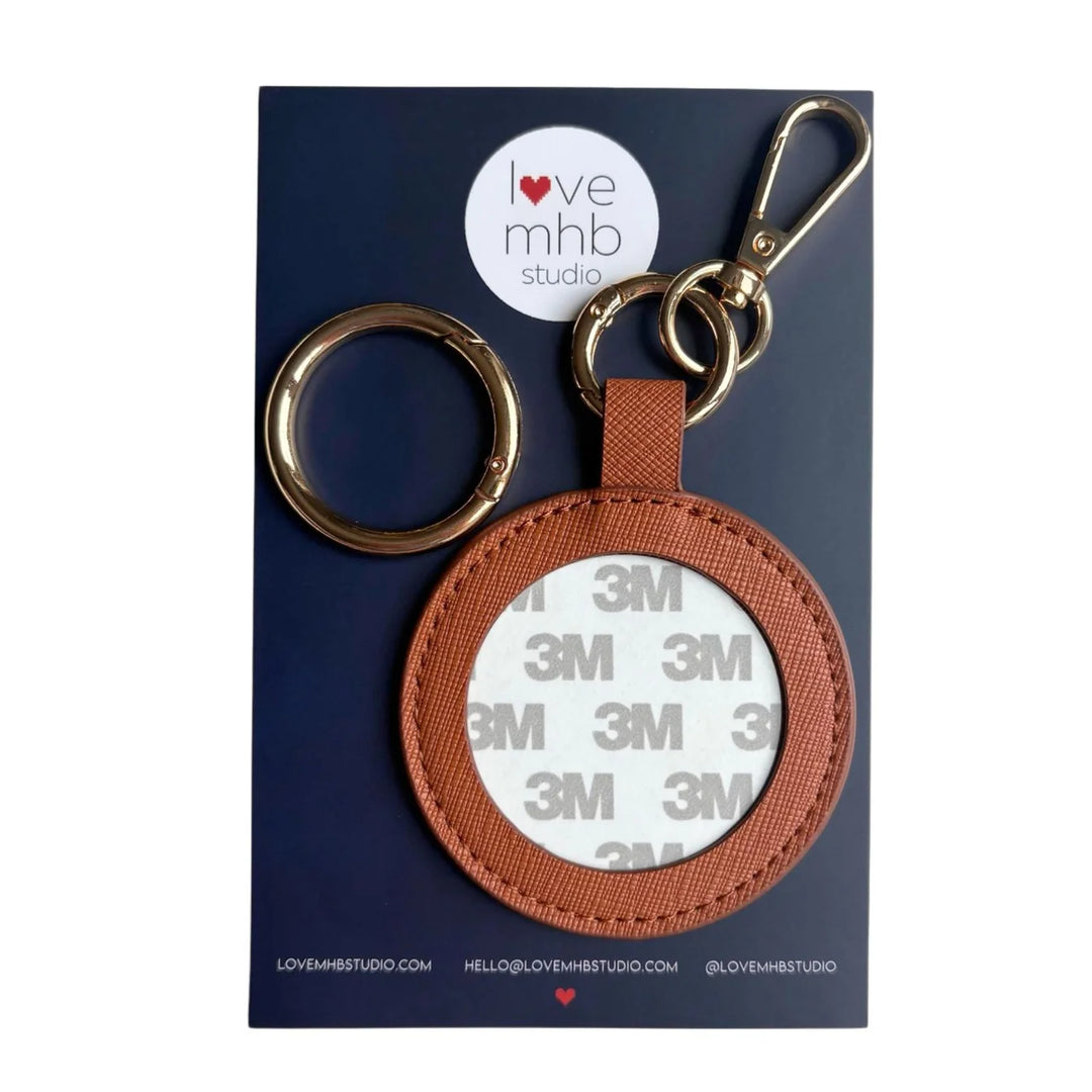 cognac round self-finishing leather charm