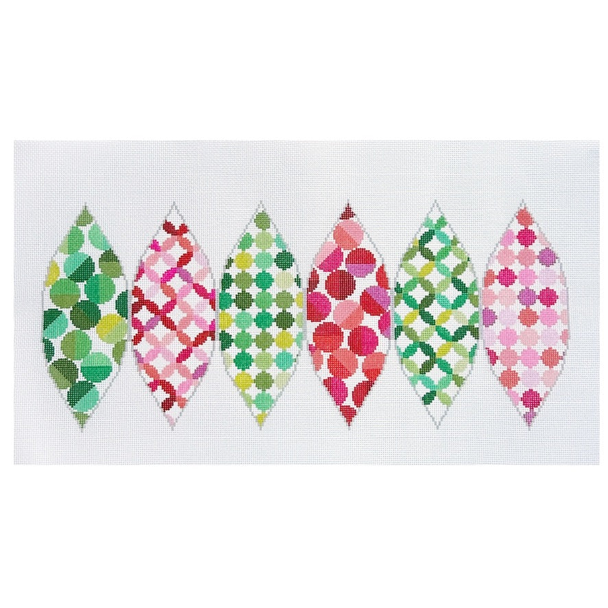 Colorful patterned earrings on a white background