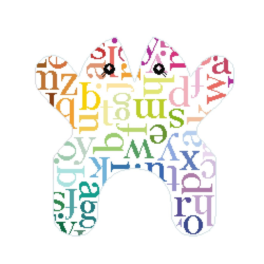 Colorful alphabet letters forming a frog shape on a white background