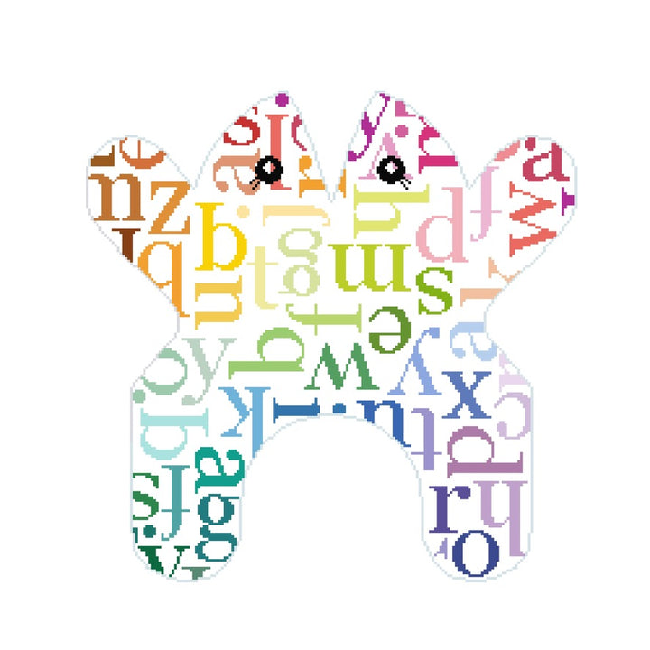 Colorful alphabet letters forming a frog shape on a white background