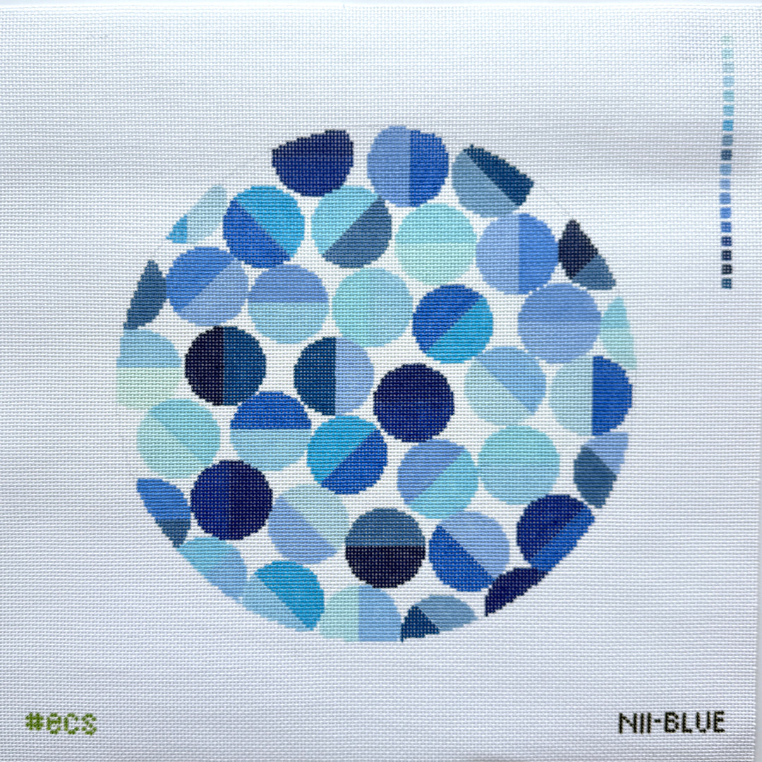 Circular pattern of blue shades on a white background
