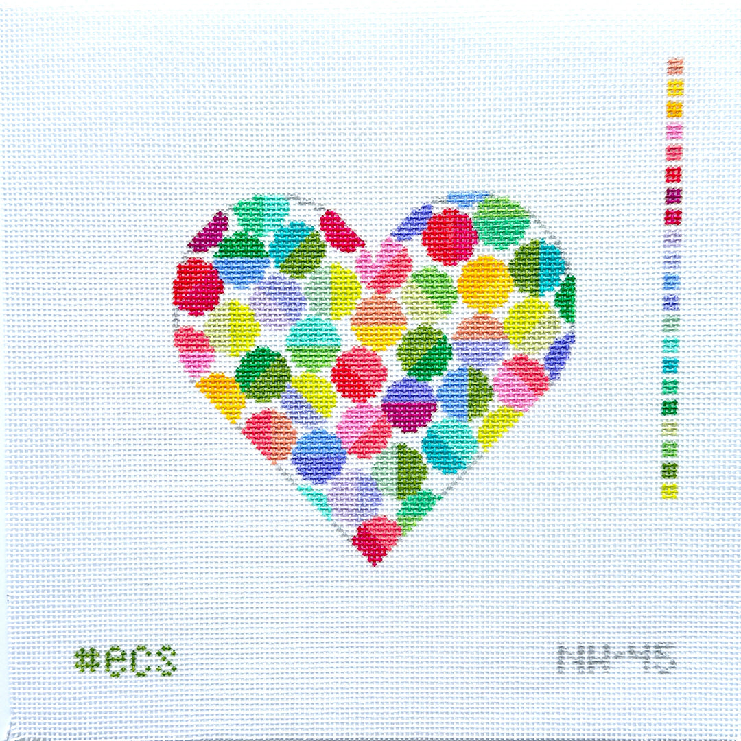 Colorful heart pattern on a white background with color chart on the side