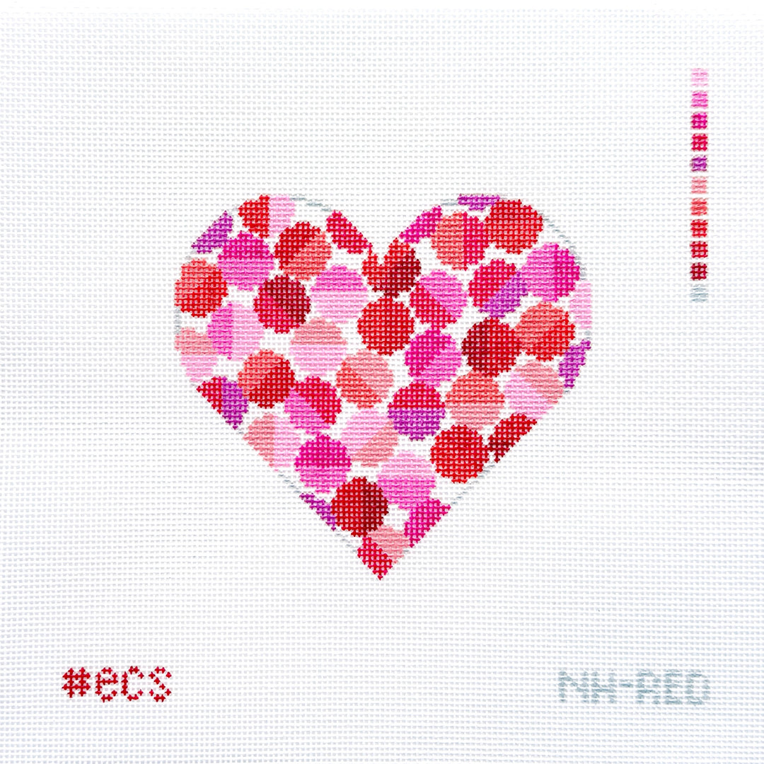 Heart-shaped pattern with pink and red colors on a white background