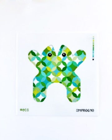 Colorful geometric frog design on a white background