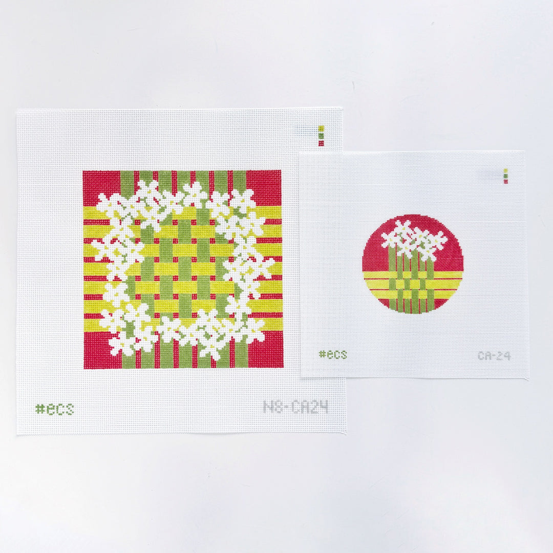 Design pattern with flowers on a striped background