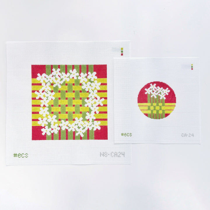 Design pattern with flowers on a striped background