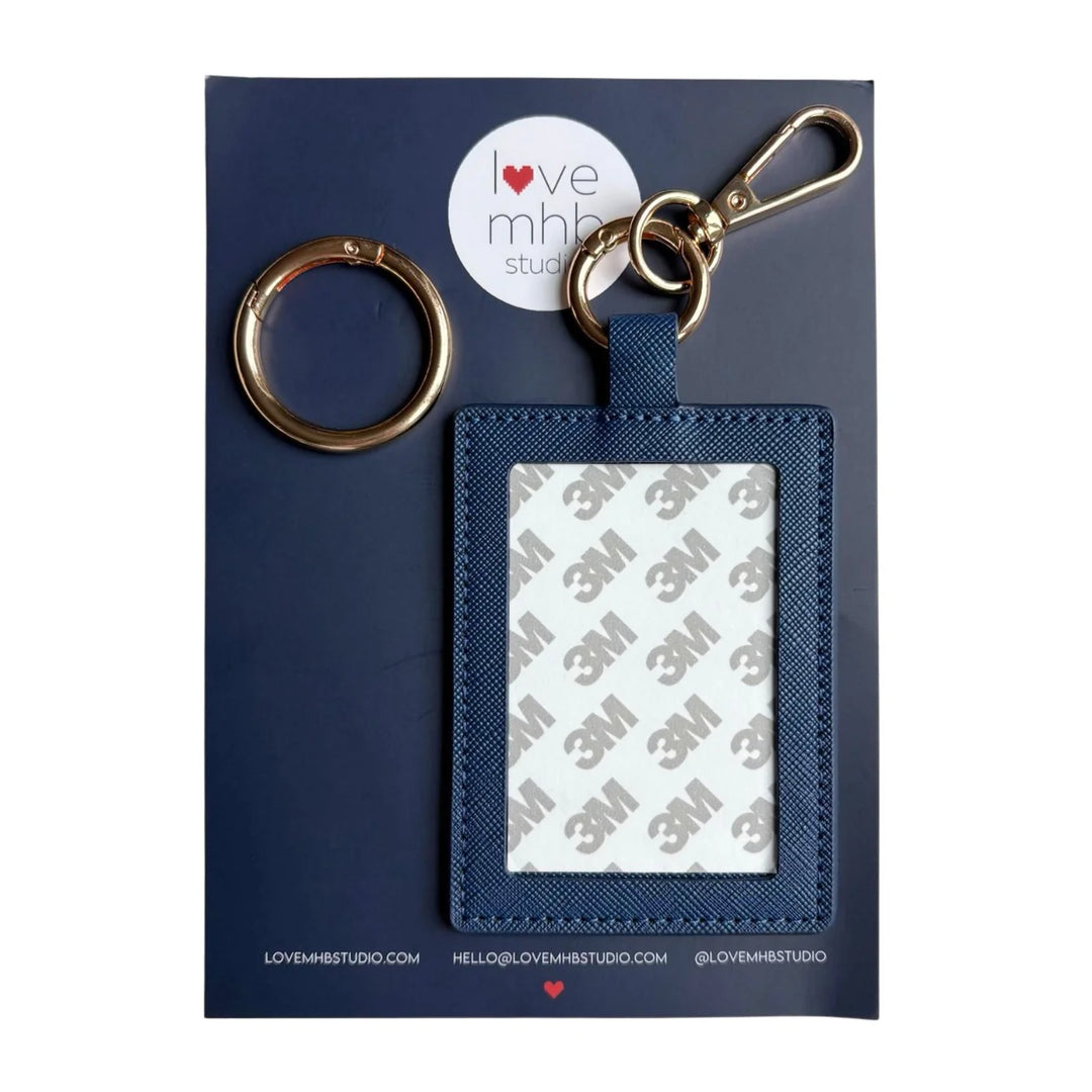 navy rectangle self-finishing leather charm