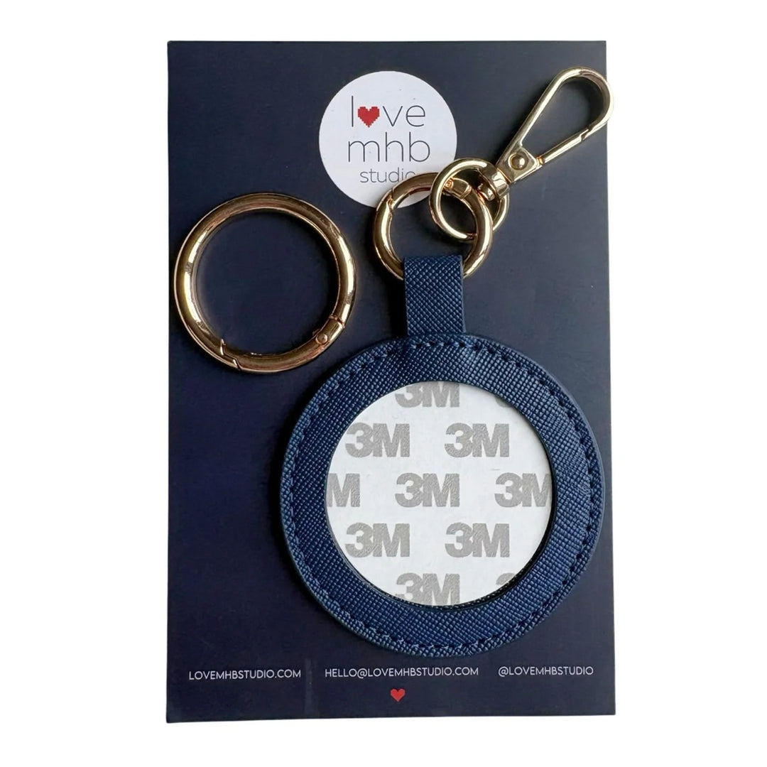 navy round self-finishing leather charm